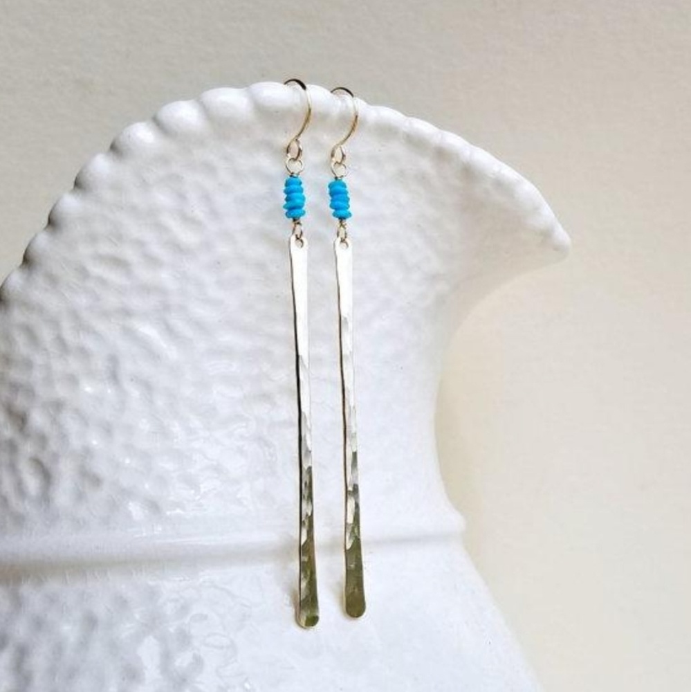 Turquoise Gold Fill Bar Earrings